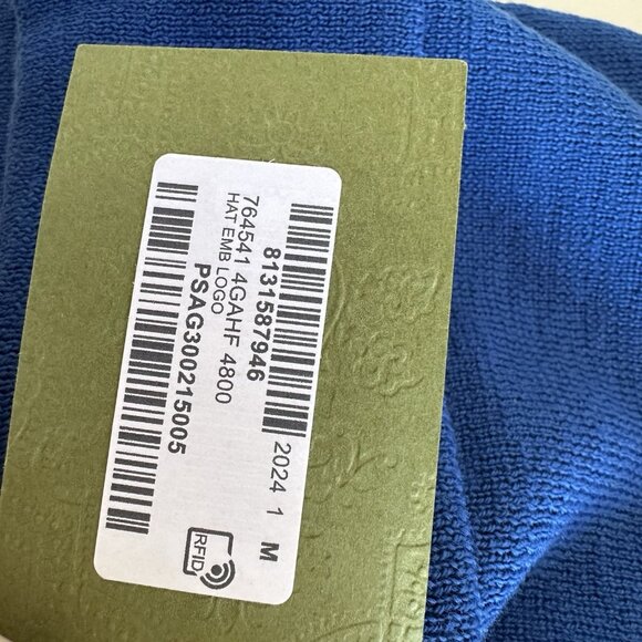 NWT GUCCI blue wool beanie hat with logo Size 58 cm / Medium 100% authentic - Picture 7 of 8